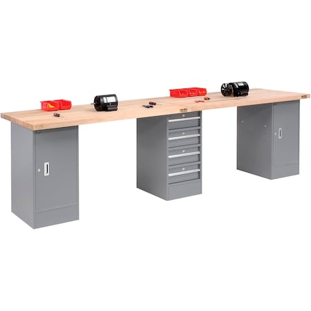 Global Industrial 120x30 Production Workbench, Maple Square Edge Top, 2 Cabinet, 4 Drawer GY 607975